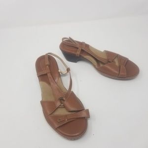 Clarks Artisan Collection Brown Leather Chunky Heeled Strappy Sandals Sz 8.5 XW